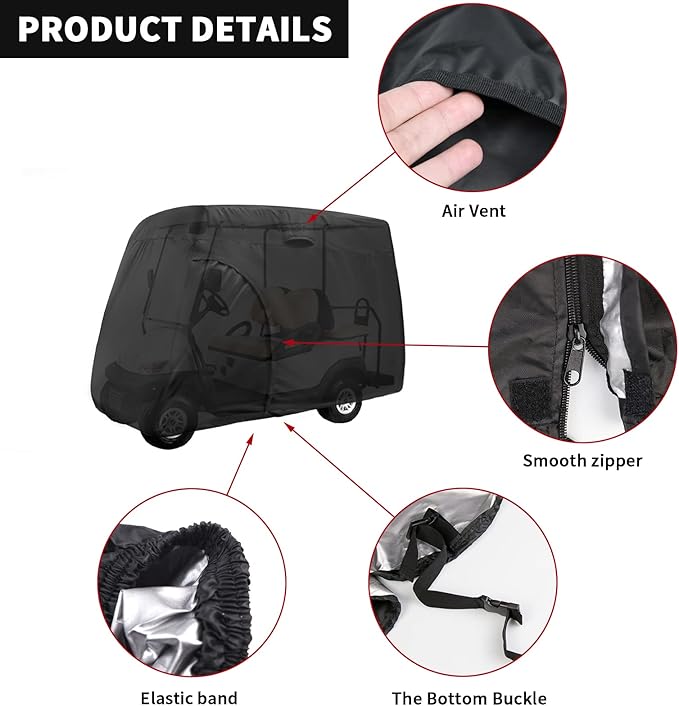 Golf Cart Cover,Waterproof Universal 6 Passenger Golf Cart Covers,Golf Cart Accessories for Outdoor Storage Protective - 144" L x 55" W x 76" H