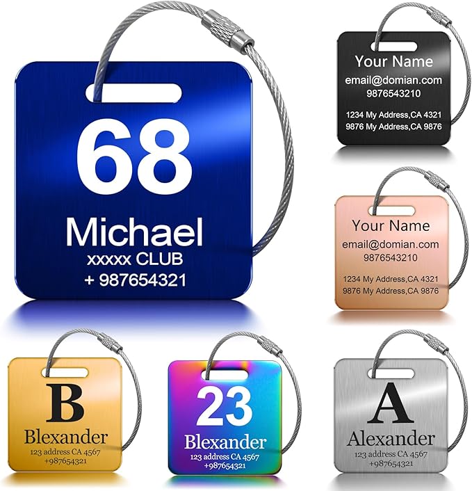 Customized Stainless Steel Luggage Tags: Personalize Your Suitcases, Backpacks, and Bags with Your Text - Custom Initial Text Name ID,Number