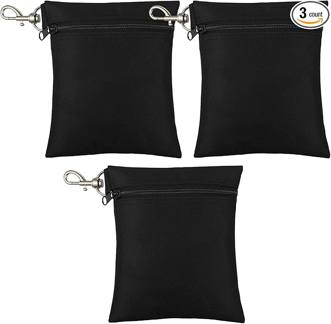 Shappy 3 Pcs Golf Tee Bag 6.7 x 5.5 Inch Golf Ball Bag Pouch Utility Tee Holder with Zipper Metal Lobster Claw Clip Valuables Gift Accessory Pouch for Men Women
