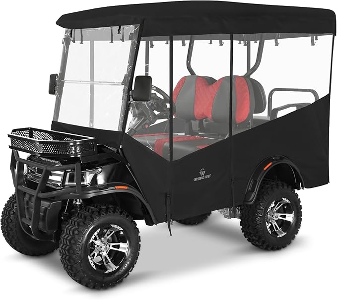 Golf Cart Enclosures 4 Passenger 93 inch Extended Roof for EDACAR Terrain 4 Seater,Clear Rain Cover 4 Sided Transparent Windows Zippers Door Roll Up Driving Enclosure,Side Mirrors Opening(Black)