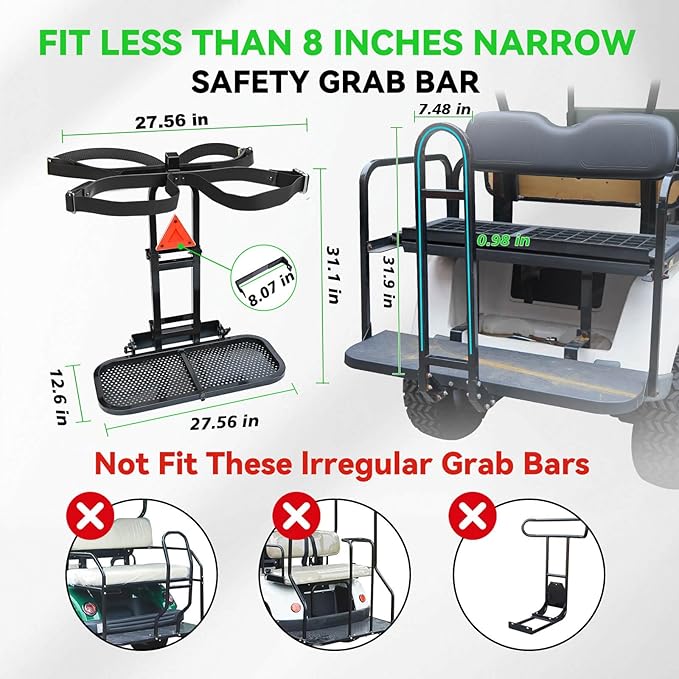 Golf Cart Bag Holder Bracket Upgraded Metal Attachment for 2+2 Rear Seat with 1 Inch Square Rail Golf Cart, No Drilling Required Golf Bag Rack for EZGO Club Car Yamaha Included All Hardware