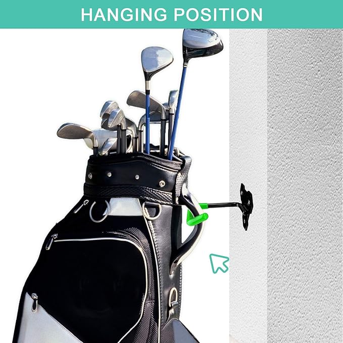 Wall Mounted Golf Bag Hook, 2 Bags Storage Racks Perfect for Garage Organization, Space Saving Hanging Organizer (Black)