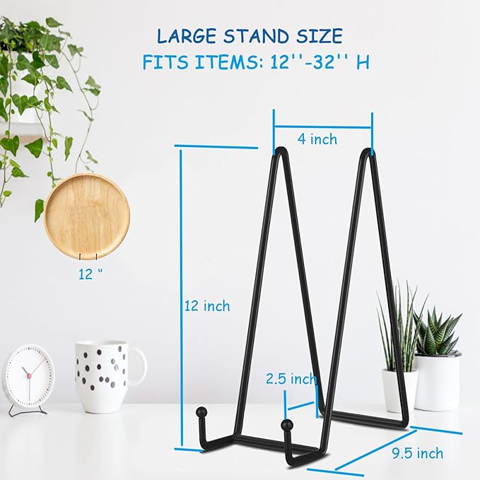 Decolore 5 Pack 12 Inch Black Picture Stands Plate Stands for Display Large Book Stands for Picture, Decorative Plate, Book, Frame, Tabletop Poster