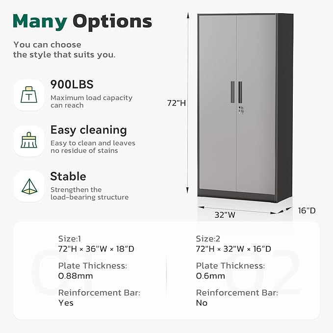 Greenvelly Metal Lockable Storage Cabinet, 72” Storage Cabinet with 2 Doors and 4 Adjustable Shelves for Office, Home, Garage, Pantry (Assembly Required, Black Grey)