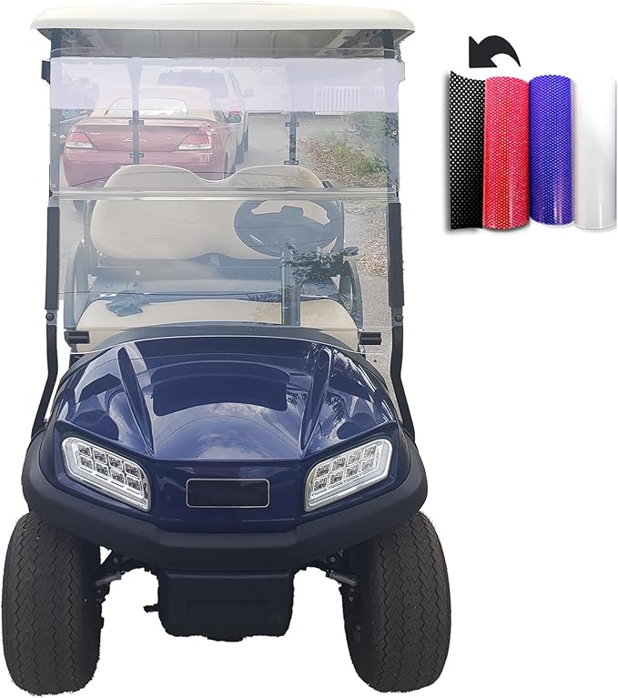 Sun Shield Golf Cart Sun Shade Cover – UV Blocker Visor for Golf Cart, ATV, UTV, Auto – Easy Peel & Stick Mesh Screen – Reversible – Trim to Fit – White