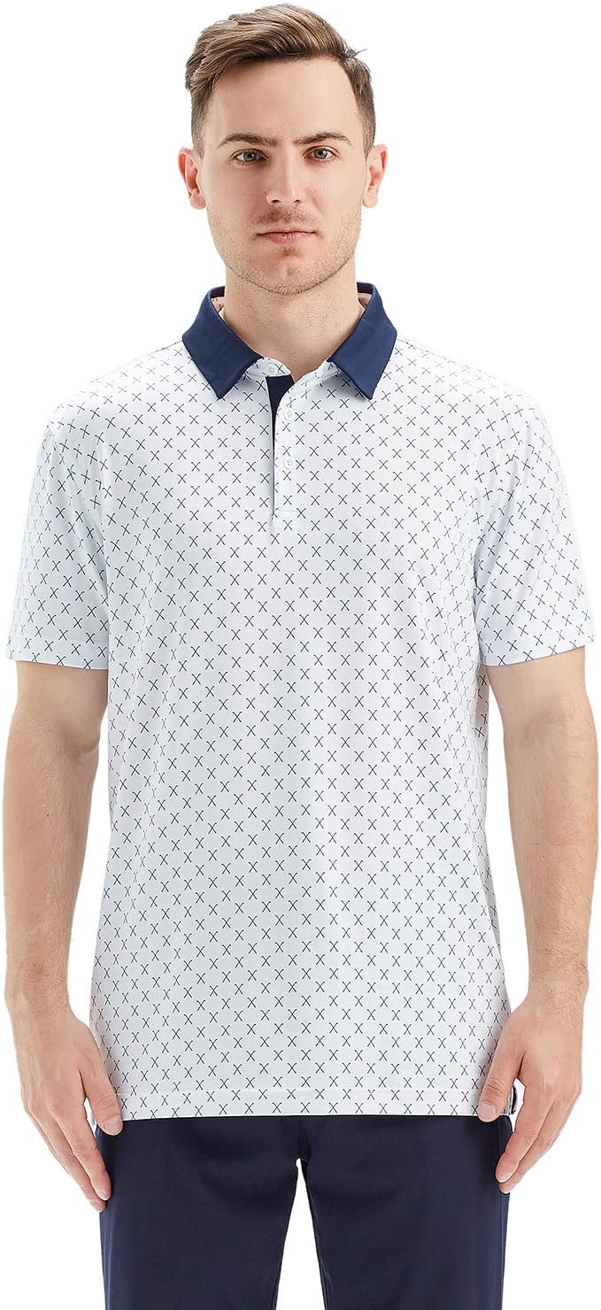 Golf Shirts for Men Dry Fit Short Sleeve Print Performance Moisture Wicking Polo Shirt