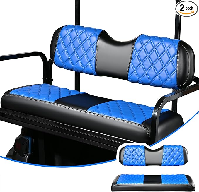 NOKINS Golf Cart Seat Covers Fit Club Car Precedent/DS/EZGO RXV/TXT/Yamaha Drive Aftermarket Standard Rear Seat Cushion, No Stapler, Multiple Colors&Breathable (Blue&Black)