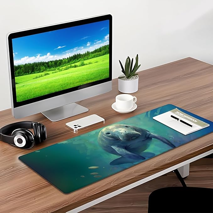 Manatee Gaming Mouse Pad, Desk Mat, Non-Slip Rubber Base Cool Aesthetic MousePads for Computer Laptop Keyboard Office School Home Desktop Accessories Decor 31.5" x 11.8"