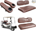 NOKINS Golf Cart Seat Covers for EZGO TXT 1994-2013/EZGO RXV, Vinyl Front&Rear Seat Cover with Flip-Up Armrests kit, with Cup Holder, for 1" Square Tube (Brown&Brown 8438)