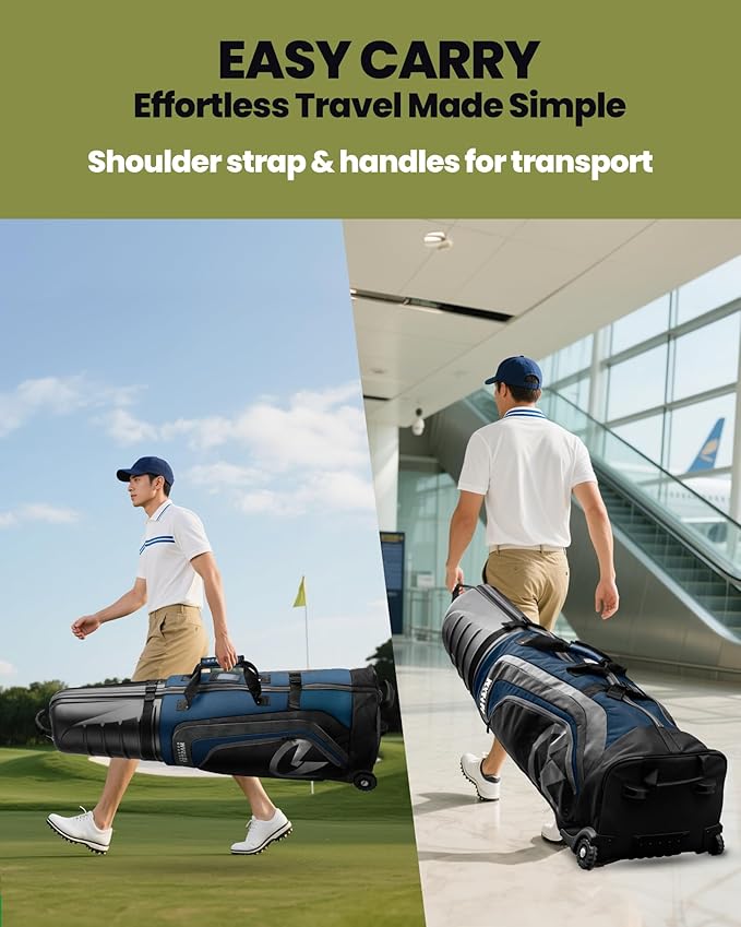 OutdoorMaster Golf Travel Bags for Airlines with Wheels and Hard Case Top, Protect Golf Clubs, Lightweight and Easy to Maneuver, Upgrade Version