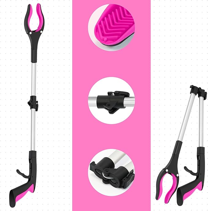 2 Pack 32 inch GrabRunner Reacher Grabber Tool with Strong Magnetic and Swivel Head (New Pink)