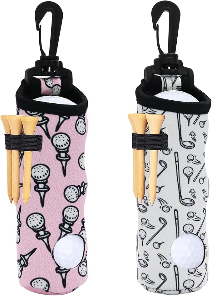 Golf Ball Holder Golf Tee Holder Golf Ball Carry Bag Pouch with Light Weight Hook Keychain Belt Clip Portable Golf Accessories for Ladies Girls 2 Pack