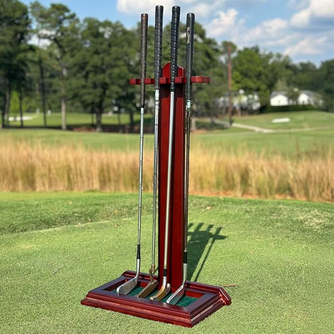 Premium Wooden Golf Putter Stand | Solid Wood with 3 Color Options | Perfect for Golf Simulators | 4 Putter Capacity | Great for Home or Office (Black/Green)