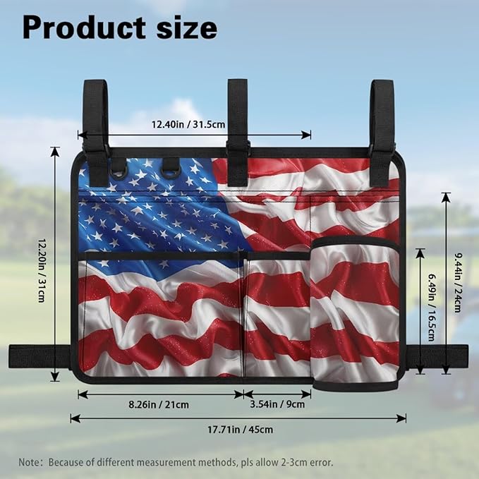 American Flag Golf Cart Bag, Golf Cart Rear Seat Organizer with Open Pockets for Golf Balls & Bottles