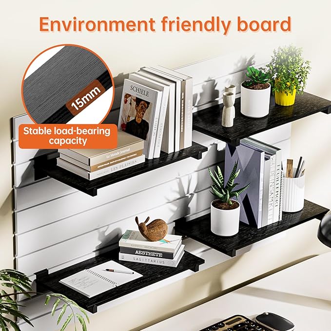 Wood Slatwall Shelves, Slat Wall Shelf Slatwall Acccessory for Garage, Home Improvement, Retail Display (6, 16''x8'')