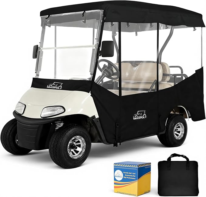 Golf Cart Enclosure Rain Cover 2&4Passenger, EZGO TXT RXV/Club Car Ds&Precedent and Yamaha, 600D Rain Cover Waterproof Windproof Snowproof and All-Weather Protection