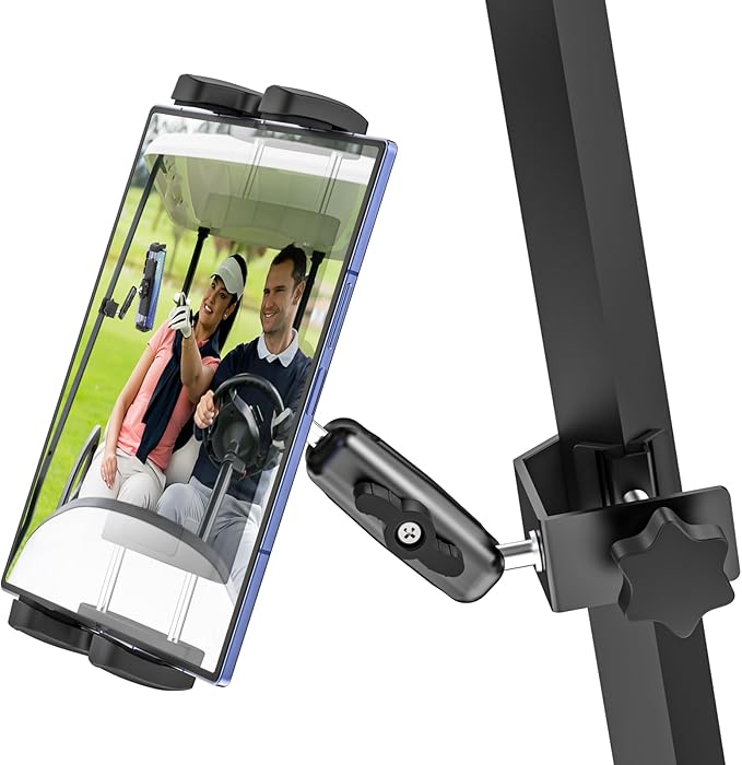 Z Fold Golf Cart Mount, [Metal Square Clip] Golf Cart Tablet Phone Holder, 360° Swivel Tablet Phone Clamp for EZGO/Club Car/Yamaha, Fits Galaxy Z Fold 7 6 5 4 3 2, Pixel Fold, 4-13" Device