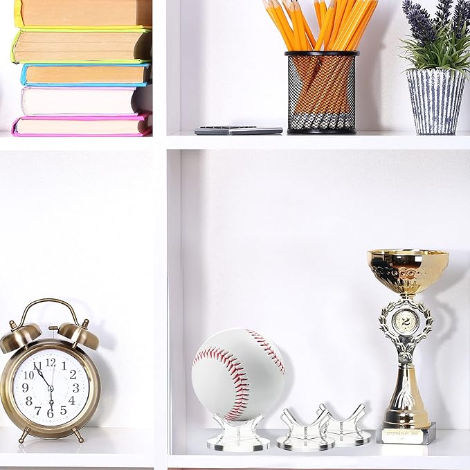 3 Pieces Acrylic Small Ball Stand Holder Sport Ball Display Rack Baseball Display Stand with 3 Pieces Non-Slip Rubber Pads for Baseball Golf Softball Tennis Spheres