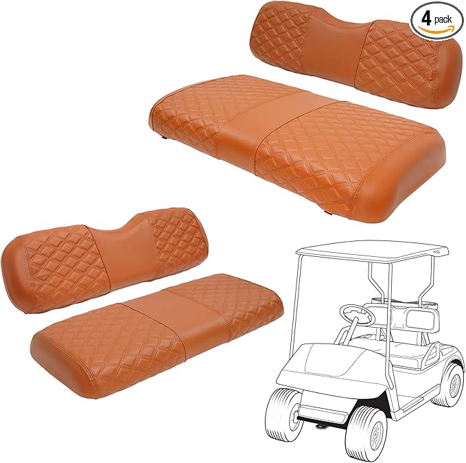 Golf Cart Seat Covers Front and Rear Waterproof and Sun Resistant Marine Grade Vinyl Leather Seat Cover Accessories for EZGO TXT 1994-2013, Brown(4PCS)