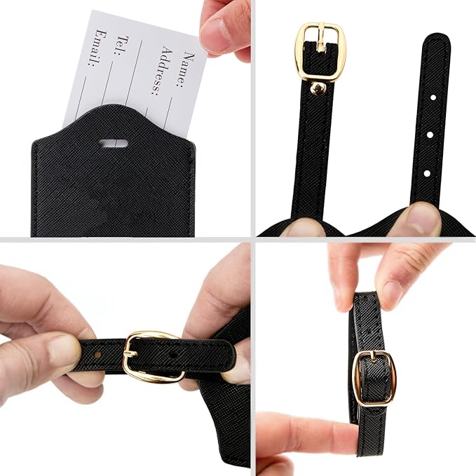 Luggage Tag PU Leather for Suitcase Baggage Handbag Travel Bag Label Suitcase Tag Label Tag w. Name Card & Privacy Cover (K)