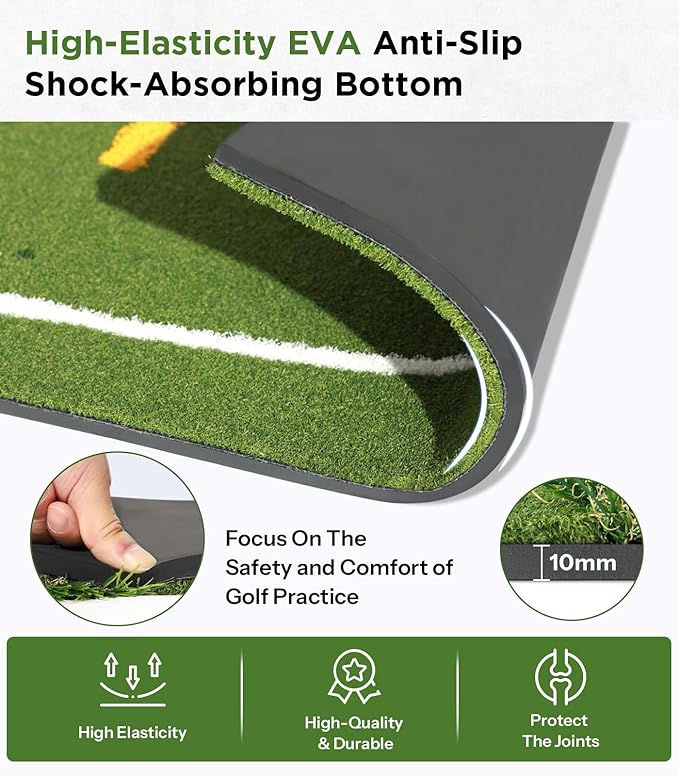 Golf Mat with Dual Turf | Golf Hitting Mat with Standing Guide-Line & Swing Path Line, 5x4ft Thickened Green Turf Practice Mats for Indoor or Outdoor Use, Ideal Gifts for Men Dad Husband & Golfers