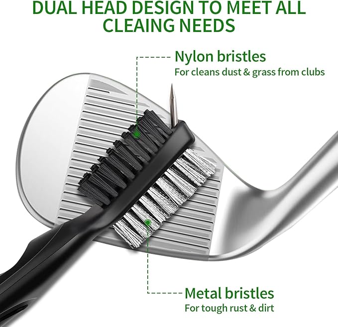Golf Club Cleaning kit, 3-in-1 Easy to Use Golf Club Cleaner Includes 250ml Golf Club Polish, Golf Club Brush and Groove Cleaner 2 ft Retractable Zipline Carabiner, Microfiber Cloth