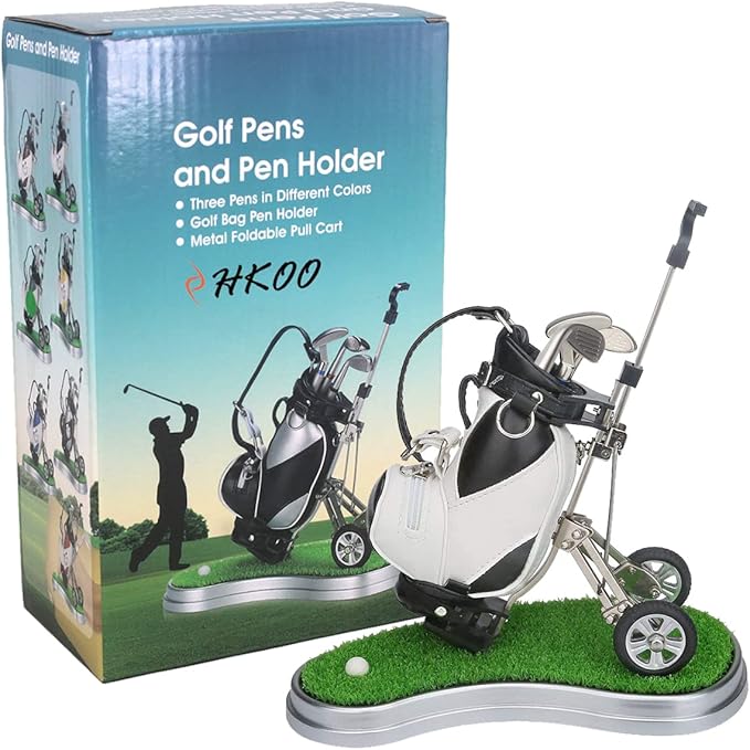 Golf Gift Golf Pens Holder, Golf Bag Holder with 3 Pieces Aluminum Pen Golf Bag Pencil Holder for Men