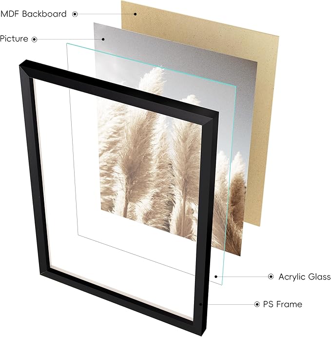 ArtbyHannah Gallery Wall Frame Set, 8 Pack Picture Frames Collage Wall Art Decor with Neutral Pampas Grass for Bedroom, Assorted Size Including 8"x10", 5"x7", 4"x6", 6"x6"(Black Frame,Small)