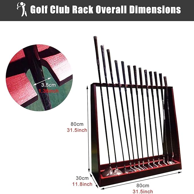 Large Capacity Golf Club Storage Rack, Holds 13 Golf Clubs, Free Standing Wooden Golf Equipment Display Stand, Garage Backyard Patio Corner