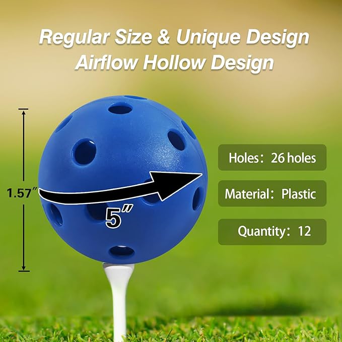 GSE Games & Sports Expert 12-Pack Practice Golf Balls, 40mm Limited Flight Plastic Soft Golf Balls, Airflow Hollow Training Golf Ball for Swing Practice (Several Colors Available)