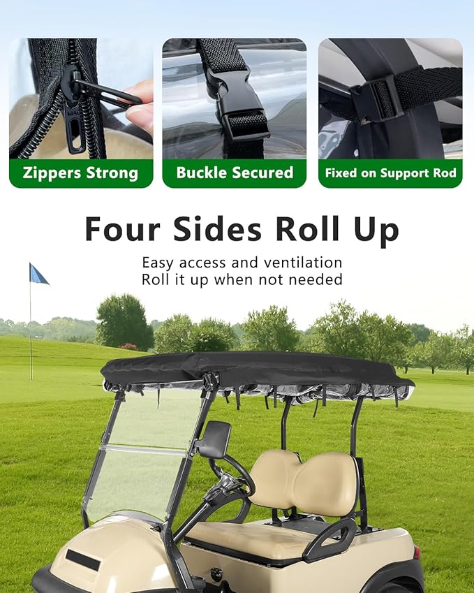 Golf Cart Enclosure 2 Passenger for Club Car Precedent,600D Clear Rain Cover Driving Enclosure 2 Seater,Full Roll Up 3 Sided Transparent Windows&Door with Heavy Duty Zipper,Side Mirrors Openings