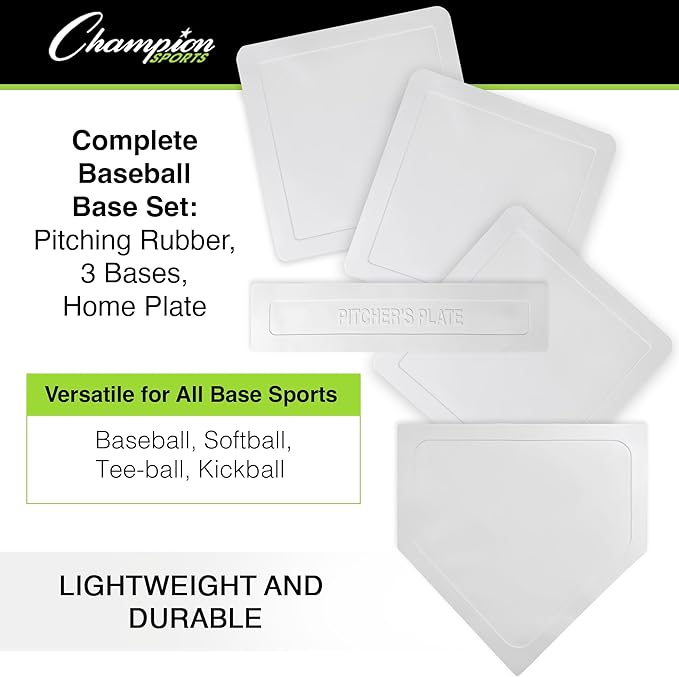 Champion Sports Baseball/Softball Throw Down Base Sets – Durable Indoor/Outdoor Training Bases – Sets of 4 or 5 in Orange or White