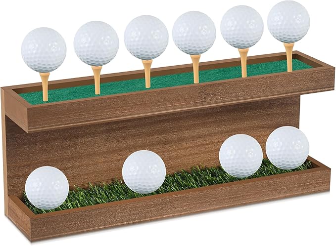 Menkxi Rustic Wood Golf Ball Holder 12.5 x 3 Inch Wall Mounted Vintage Display Stand Floating Shelf with Golf Tees for Christmas Storage Party Decor Supplies