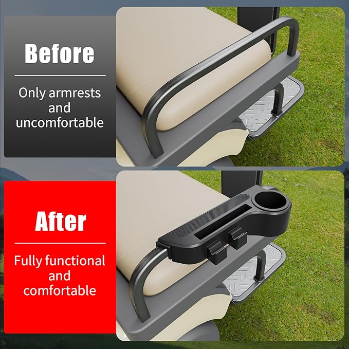 Golf Cart Armrest Equipped with Cigar Rest Cup Holder Phone Holder Universal Fit for EZGO/Club Car/Yamaha and More, Fit 1.0" or 1-1/4" Square Tube Frame (A Tasteful Addition to Your Ride)