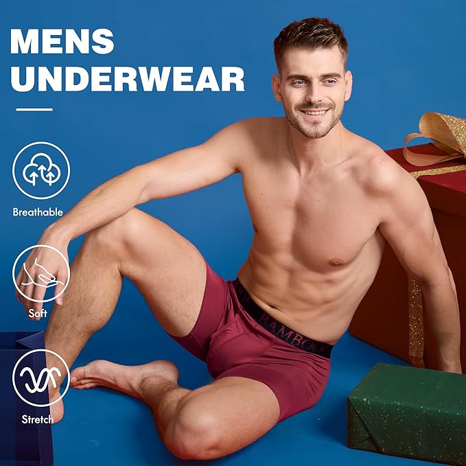 BAMBOO COOL Men's Ultra ComfortSoft Underwear, Moisture Wicking & Breathable No Ride Up Boxer Briefs with Fly, Multipack