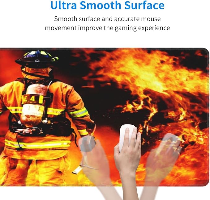 Fire Firefighter Fireman Mouse Pad, Large Big Gaming Mouse Pad Desk Pad, Mousepad with Non-Slip Rubber Base, Extended XXL Mouse Mat for Computer Laptop Office Accessories