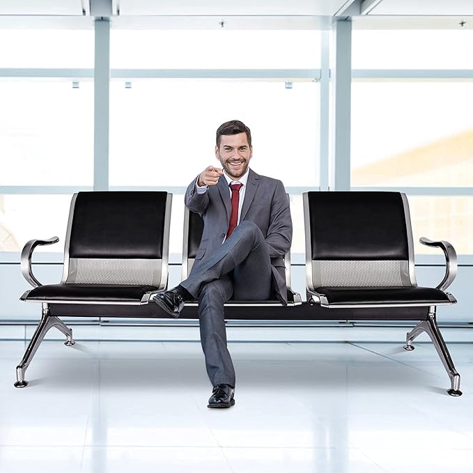 Kinfant Waiting Room Reception Chairs - Waiting Room Bench with Arms Airport Reception Bench Guest Reception Chairs Lobby Bench Waiting Area for Airport Market Bank Hospital School Barbersho, Black