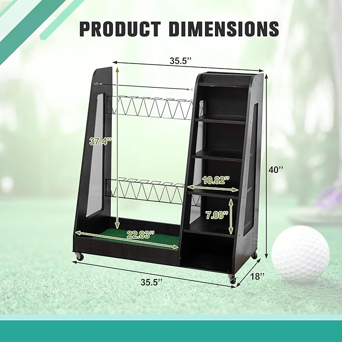 Wooden Golf Bag Organizer for Garage with Drawers, 2 Golf Bag Holder with Club Holders On Side for Car Garage Club Shed Basement, Gray