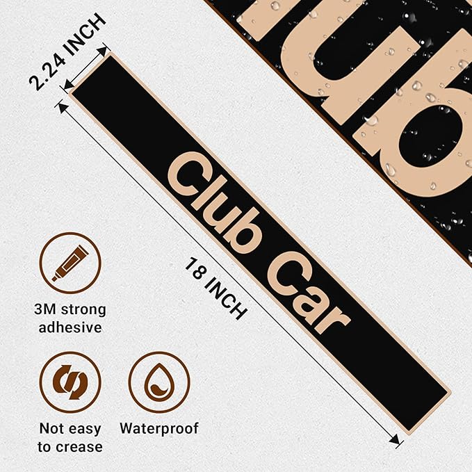 Drive-up Golf Cart Name Plate for Club Car DS and Carryall Models Decal Black Gold-18" X 2.24"