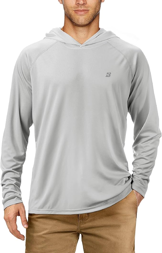 Roadbox UPF 50+ Fishing Shirts for Men, Long Sleeve UV Sun Protection Hoodie, Outdoor Hiking Running Swimming Rash Guard