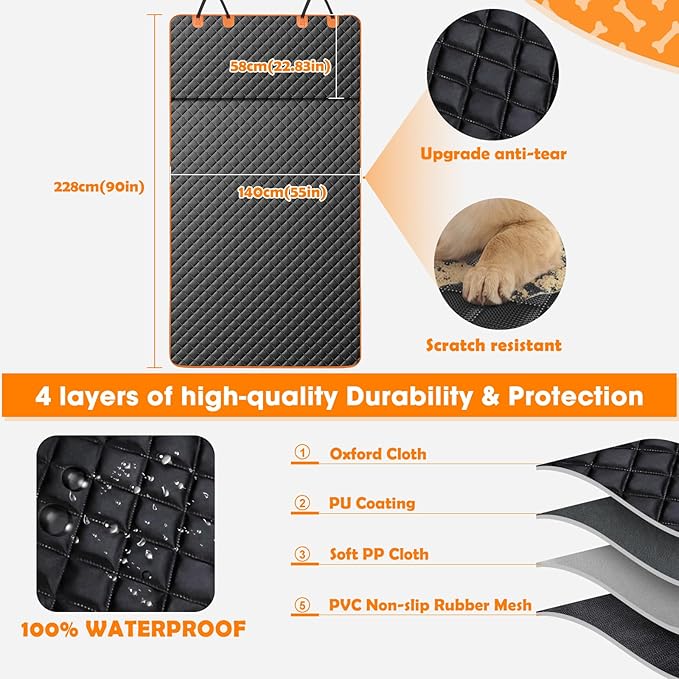 MIXJOY SUV Cargo Liner for Dogs, Waterproof Cargo Liner for SUV, Pet Dog Cargo Cover Mat with Bumper Flap Protector, Nonslip Car Trunk Mat for Sedans Vans, Universal Fit (90" L x 55" W)