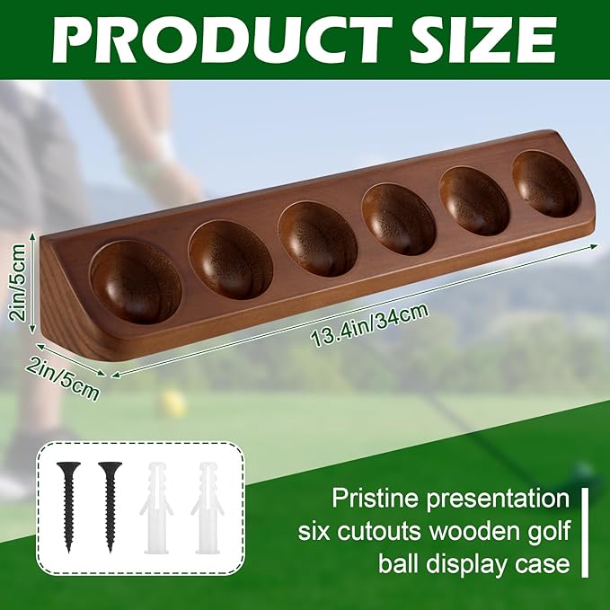 Wooden Golf Ball Display Case Black Ball Holder Wall Mount Stand Wall Mountable Shelf for Collector Sports Memorabilia Decoration Supplies (Brown)