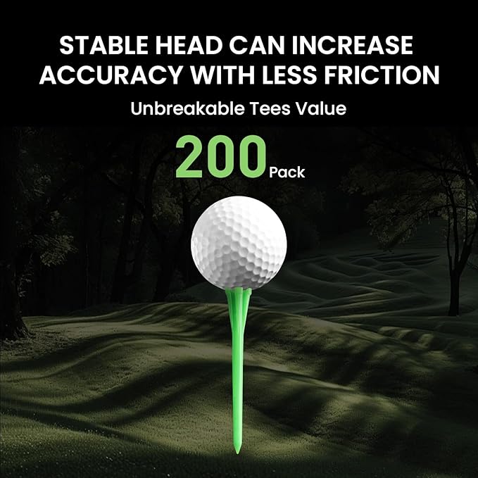 FINGER TEN Golf Tees Plastic Unbreakable Easy to Find Bulk Value 500 Count, 2 3/4 3 1/4 Inch Stable Tee Driving Range Reduce Friction, Green Red White USA Flag Practice
