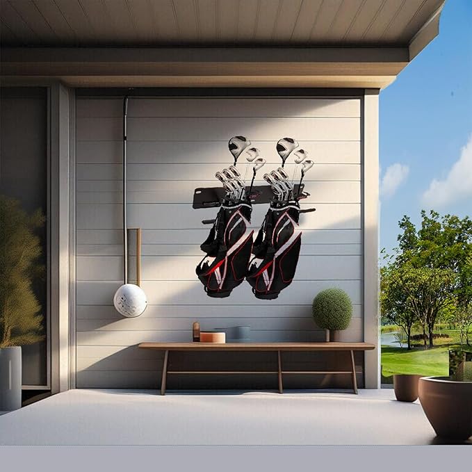 Golf Bag Wall Mount Holder-Golf Bag Holder for Garage,Golf Bag Storage Rack with PVC Rubber Hooks,Heavy Duty Rack with Spray & Dip Coating Finish