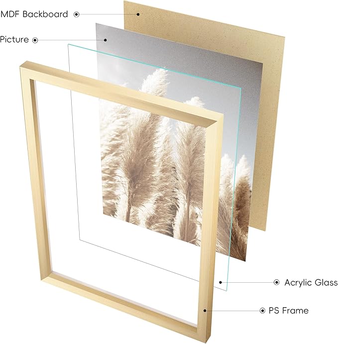 ArtbyHannah Gallery Wall Frame Set, 8 Pack Picture Frames Collage Wall Art Decor with Neutral Pampas Grass for Bedroom, Assorted Size Including 8"x10", 5"x7", 4"x6", 6"x6"(Gold Frame,Small)