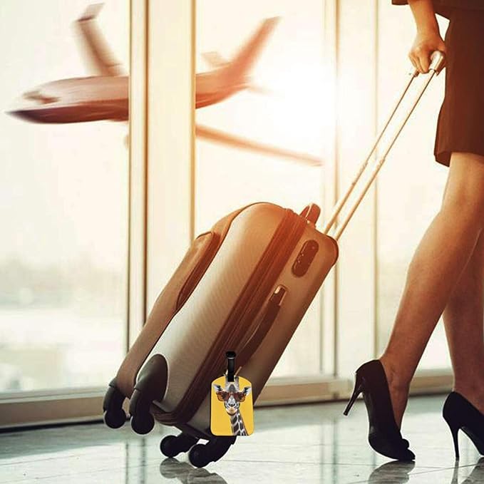 Cute Giraffe Luggage Tag for Suitcases,Animal Yellow PU Leather Baggage Tags Bag Tags Travel Id Label for Luggage Women Men -1 Piece