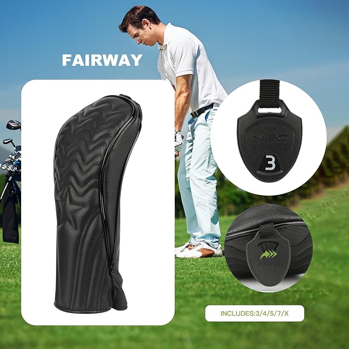 4pcs or 1pc Golf Club Head Covers for Woods, Driver, Fairway, Hybrid – Premium PU Leather with Interchangeable Tags & Magnetic Blade and Mallet Putter Covers