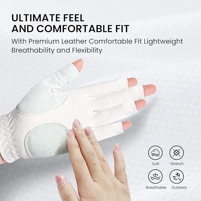 Golf Gloves Women with Ball Marker 2 Pack, Right Handed Golfer Left Hand, Ladies Breathable Soft All Weather Grip Glove Fit Size Small Medium Large XL