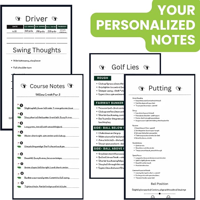 Golf Notebook – Compact Golf Journal with Vegan Leather Cover – Back Pocket Size Golf Log Book for Yardage, Stats, Practice & Course Notes (White)
