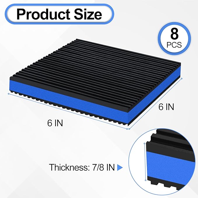 8 Pack Anti Vibration Pads for Washing Machine 6"x6"x7/8", Sound Isolation Vibrating Pad Ribbed Rubber Damping Mat EVA Center for Air Compressors, Conditioner, Treadmill, HVAC Washer Dryer